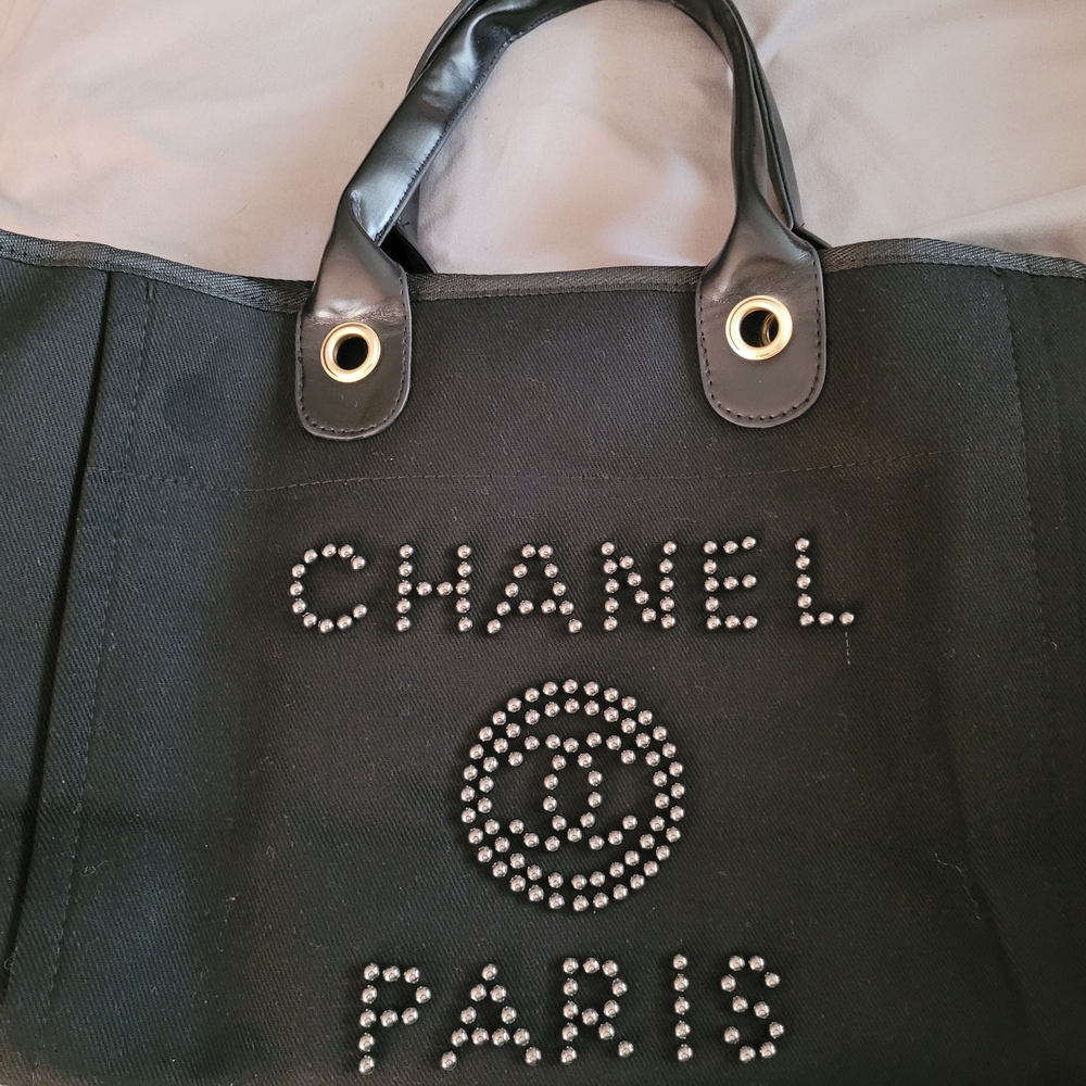 Nonauthentic CHANEL Black Studded Canvas Tote Bag
